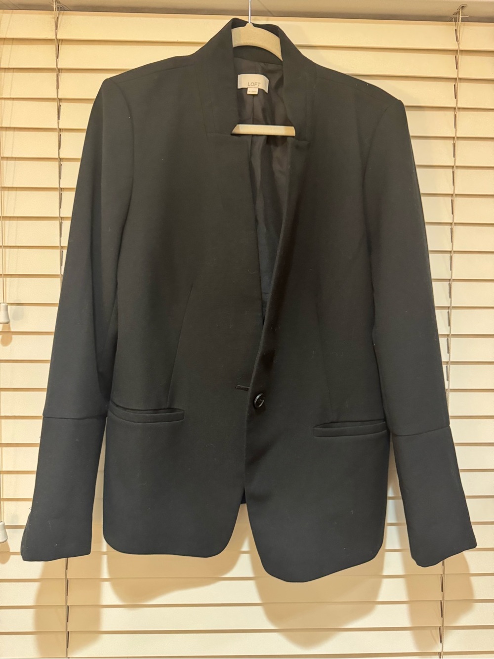 LOFT Black Open-Front Single-Button Blazer Jacket